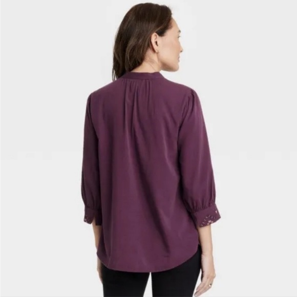 NWT Women's Bishop 3/4 Sleeve Plum Passion Embroidered Blouse - Knox Rose™ - Picture 3 of 11